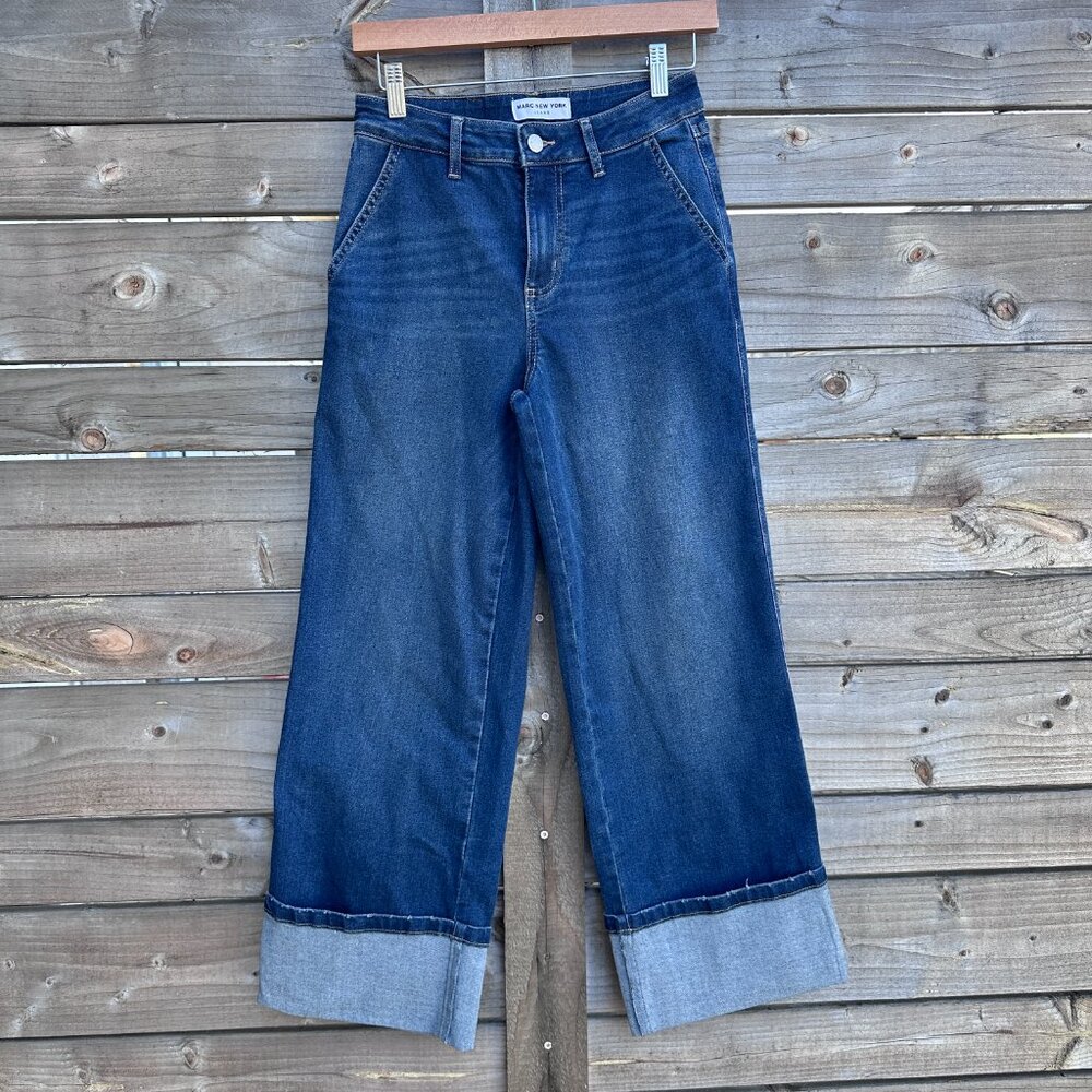 Marc New York Jeans Wide Leg Cuffed High Waist Stretch Jeans - 2